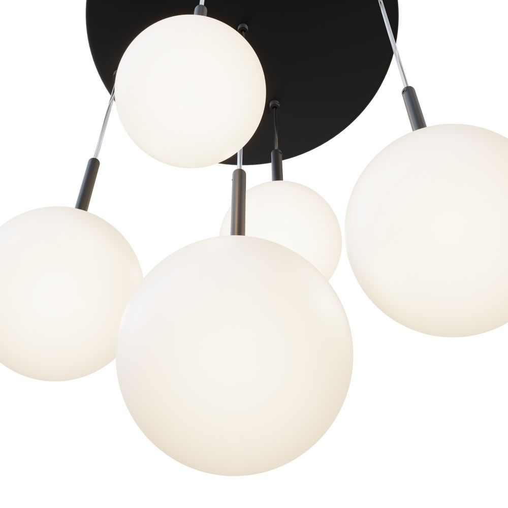 Lustra din Metal si Sticla Negru mat/Alb cu 5 becuri E14 40W D45xH180cm Basic form