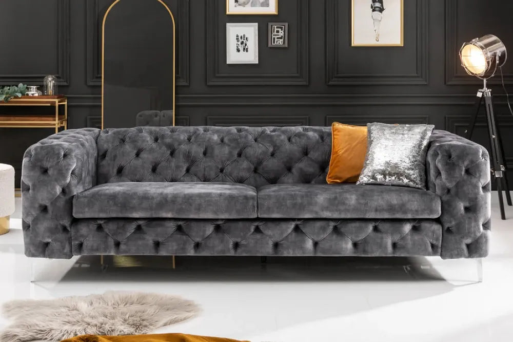 Canapea tapitata cu Catifea Gri L235cm MODERN BAROCK