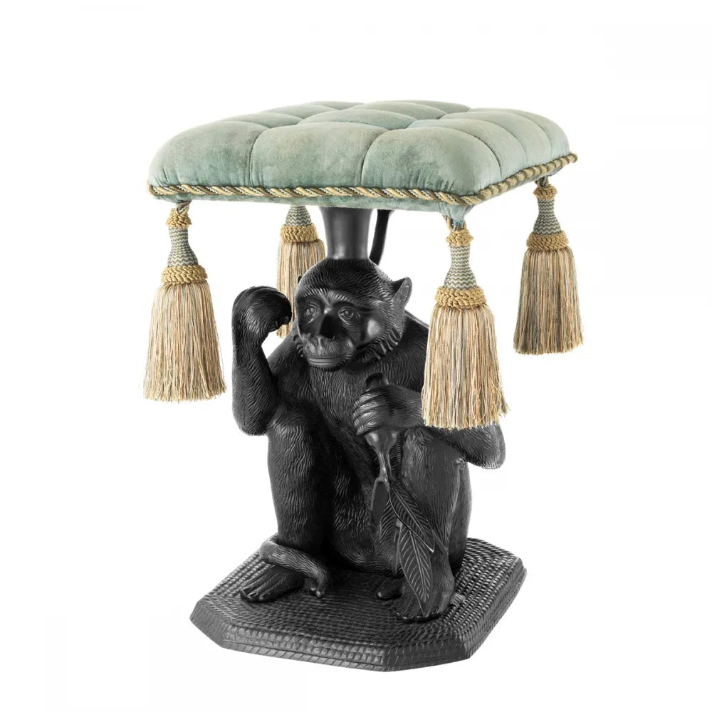 Taburet tapitat cu Catifea Turcoaz L38xA43xH58cm Monkey Eichholtz