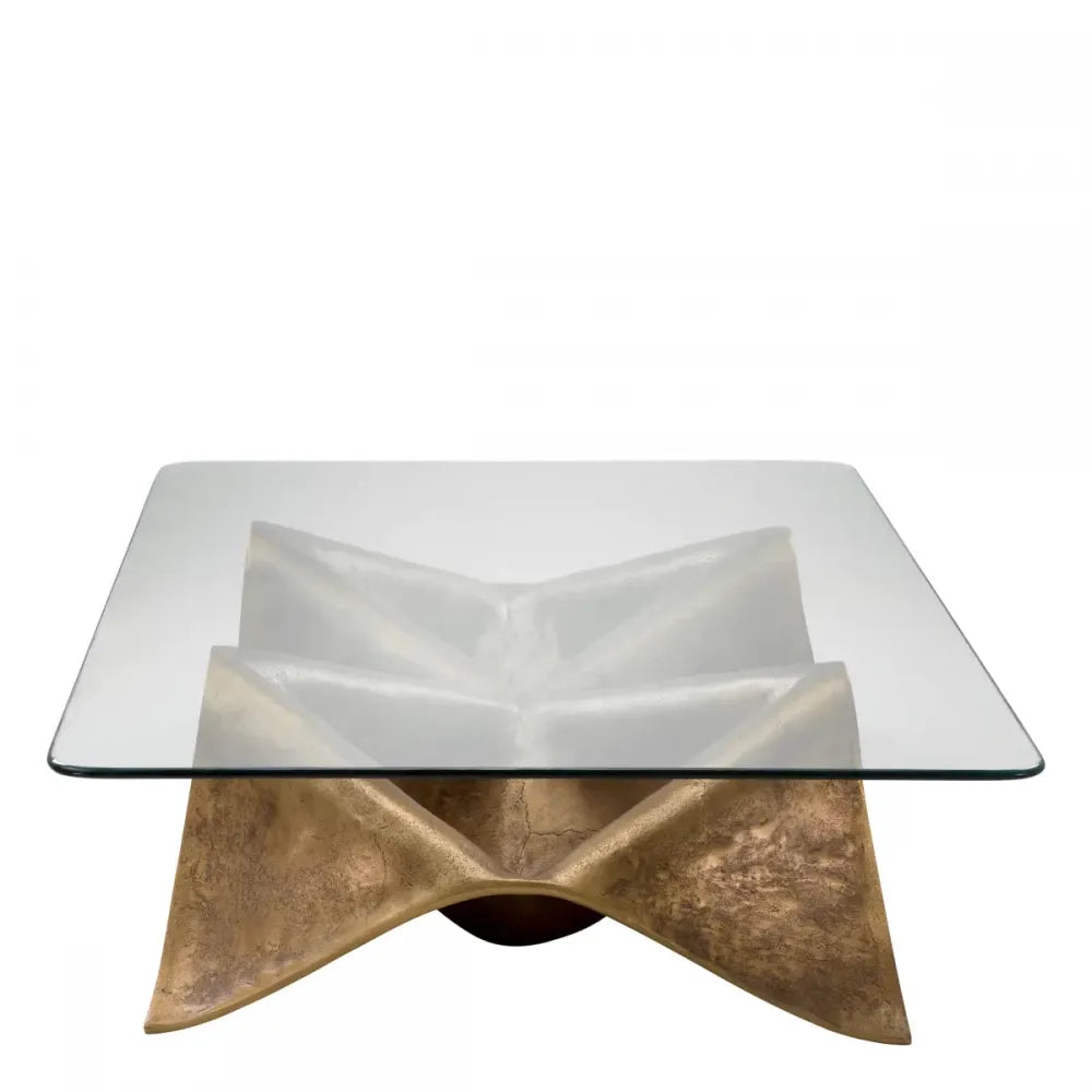 Masuta de cafea Dreptunghiulara din Aluminiu Alama si Sticla Transparent L140xl100cm Angelico Eichholtz