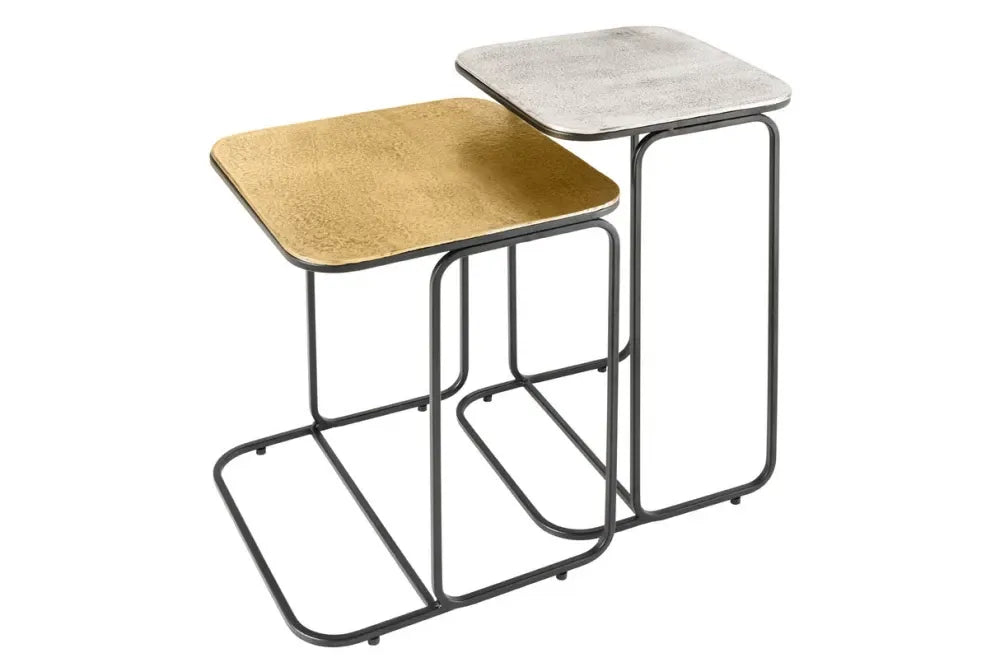 Set 2 masute laterale din Metal Negru/Auriu/argintiu L40xH48cm Abstract