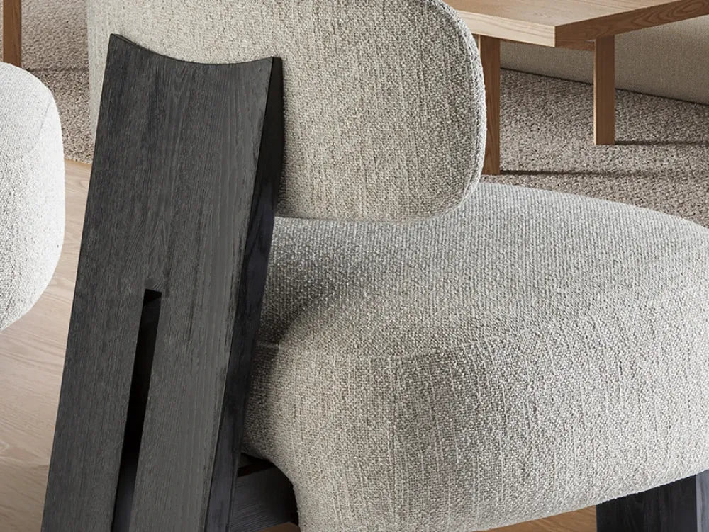 Fotoliu din Lemn Negru si Chenille Ecru L71xH78cm Topaz