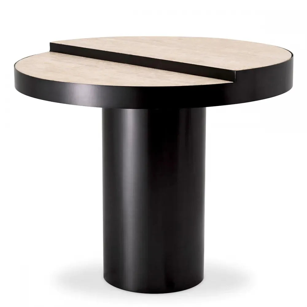 Masuta laterala Rotunda din Otel inoxidabil Bronz si Travertin Bej D55xH47cm Excelsior Eichholtz