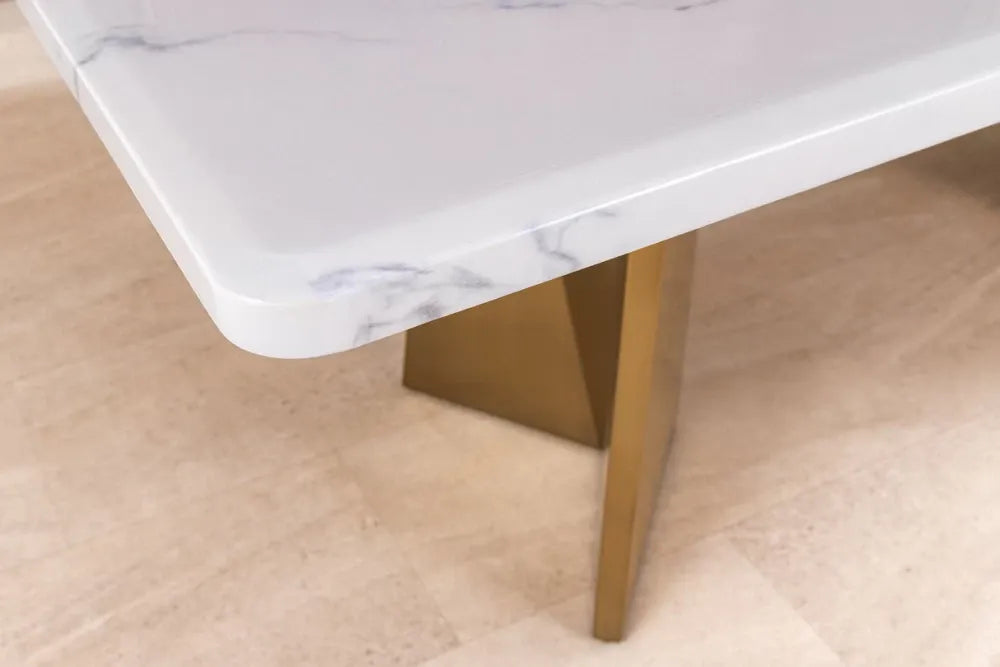 Masa din Marmura Alb si Metal Auriu L200xH76cm Extravagancia