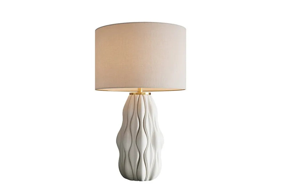 Veioza din Ceramica/Metal Alb/Auriu si Textil Alb D40xH66cm ELEGANCIA