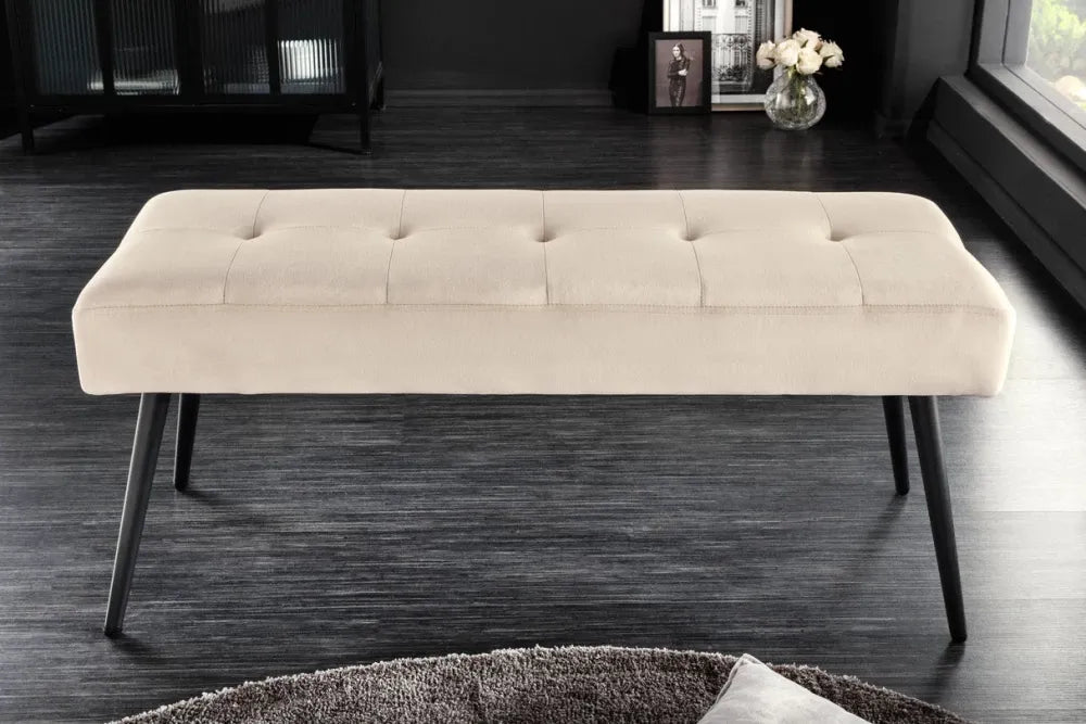 Bancheta din Metal Negru si Catifea Bej H42xL100cm Boutique