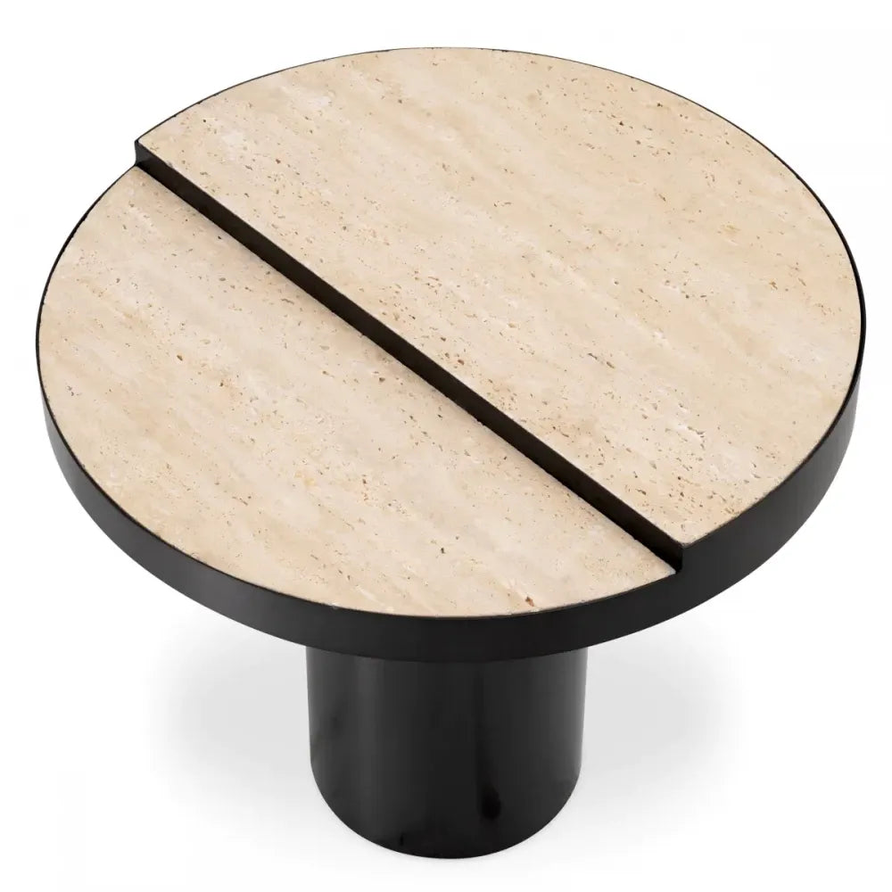 Masuta laterala Rotunda din Otel inoxidabil Bronz si Travertin Bej D55xH47cm Excelsior Eichholtz