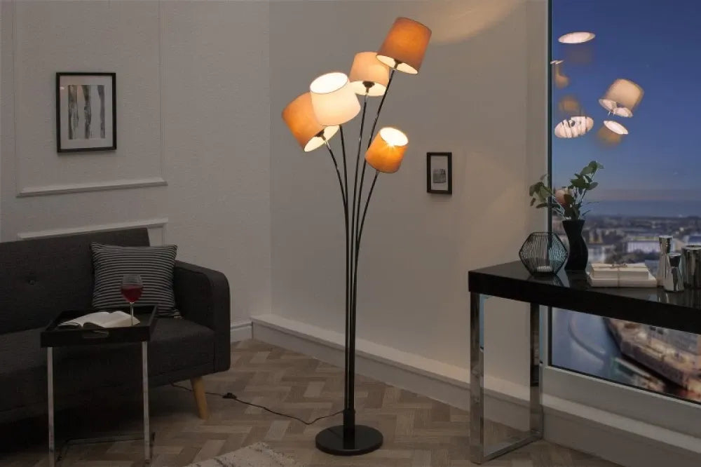 Lampa de podea din Metal Negru si Textil Bej/Maro H176xL50cm Levels