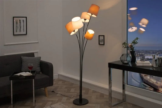 Lampa de podea din Metal Negru si Textil Bej/Maro H176xL50cm Levels