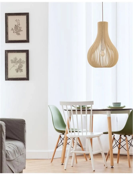 Pendul structura din Metal Negru si abajur din Lemn Bej H245xL38cm IP20 SOHO