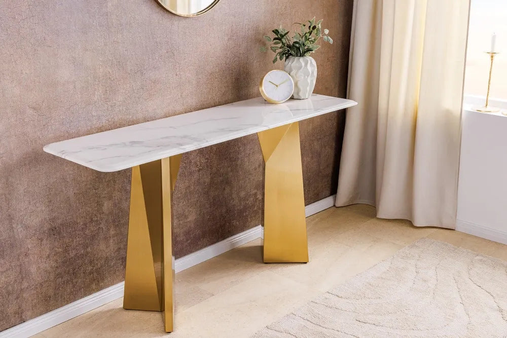 Consola din Marmura Alb si Metal Auriu L140xH75cm EXTRAVAGANCIA