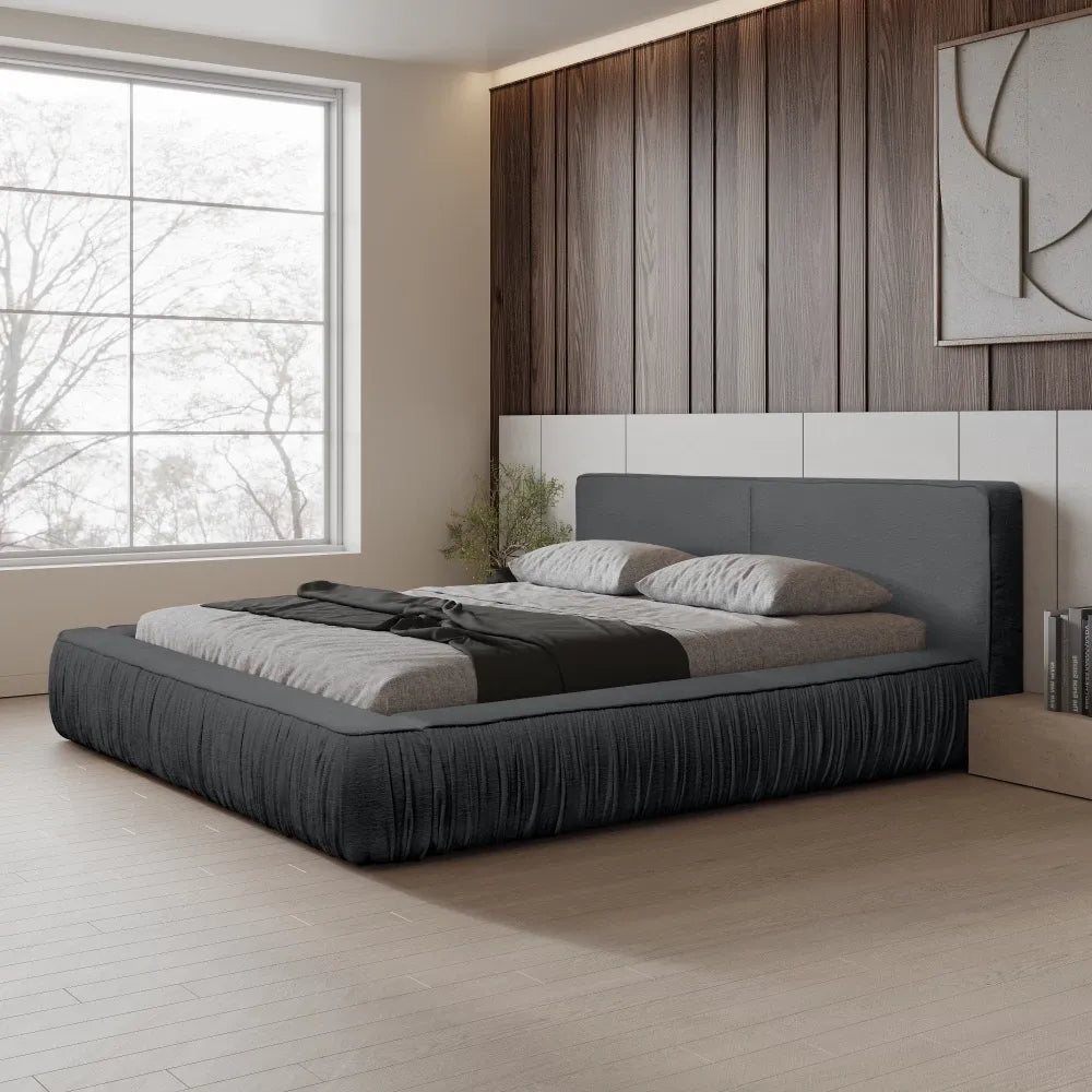 Pat 160x200cm tapitat cu Chenille Gri inchis Naomi