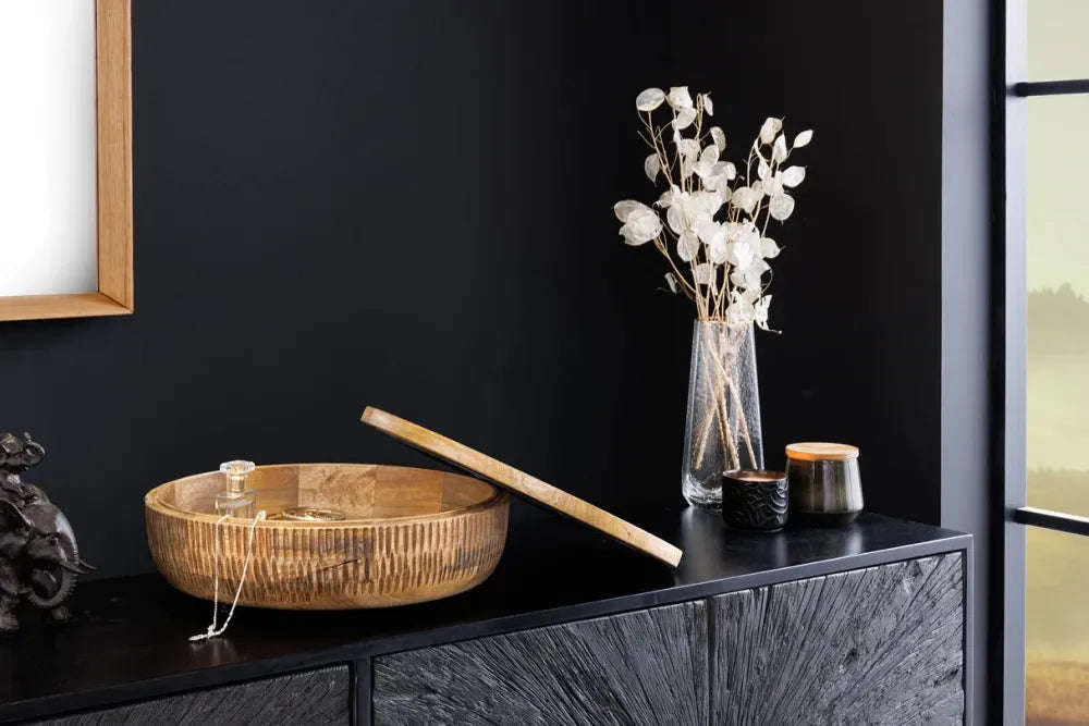 Bol decorativ cu capac din Lemn de mango wood Maro H12xD38cm Pure Nature