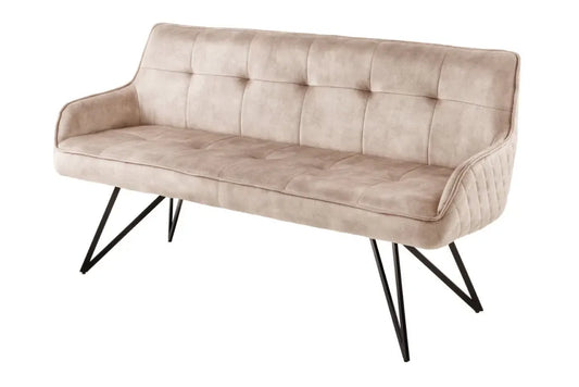 Banca din Metal Negru si Catifea Grej H84xL156cm Euphoria