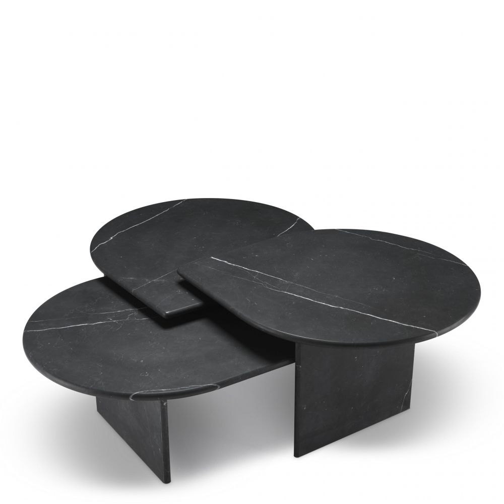Set 3 masute de cafea Asimetrice din Marmura Negru L83xH41/35/30cm Naples
