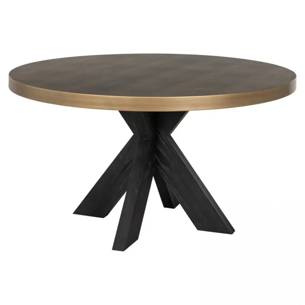 Masa Rotunda de 4 persoane din Piele artificiala Auriu antichizat si Lemn de stejar Negru D140xH76cm Bloomville Richmond Interiors
