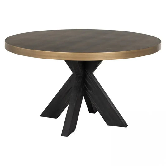 Masa Rotunda de 4 persoane din Piele artificiala Auriu antichizat si Lemn de stejar Negru D140xH76cm Bloomville Richmond Interiors