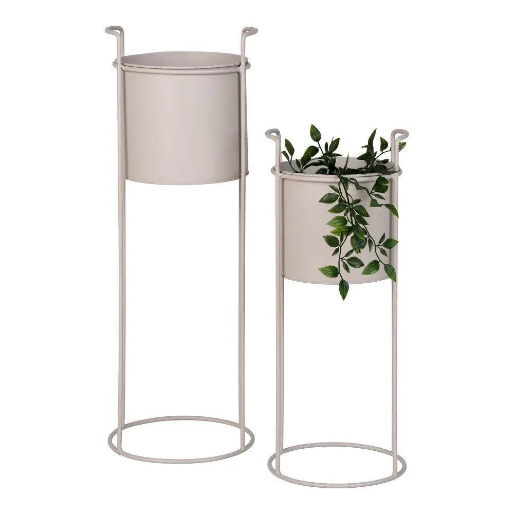 Set 2 ghivece din Metal Bej H50/65xD18/21,5cm Rabo