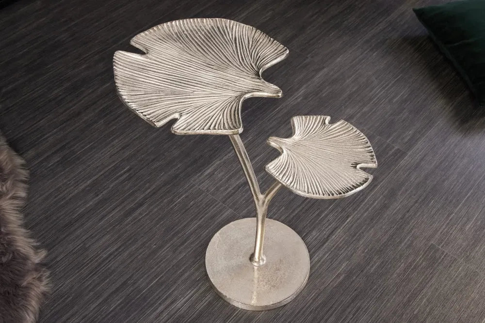 Masuta laterala din Metal Argintiu L52xH61cm Ginkgo leaves