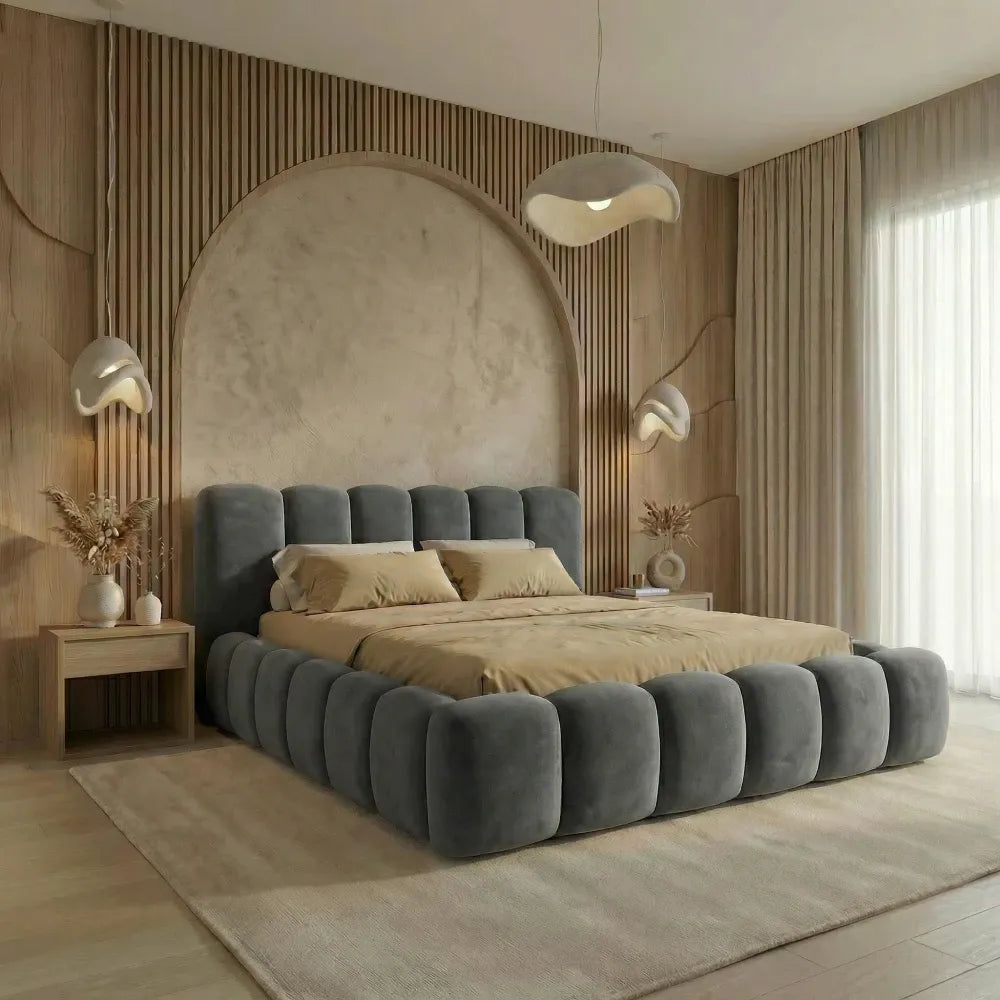 Pat tapitat cu material catifea Gri inchis 180 x 200 Dallas slim
