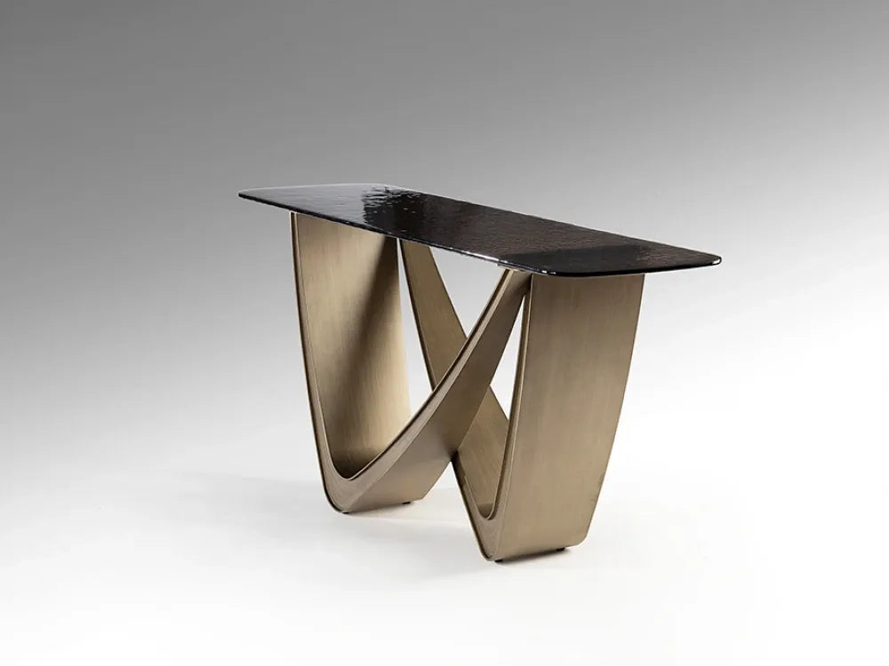 Consola din Metal Bronz si Sticla Gri L150xH76cm Genesis