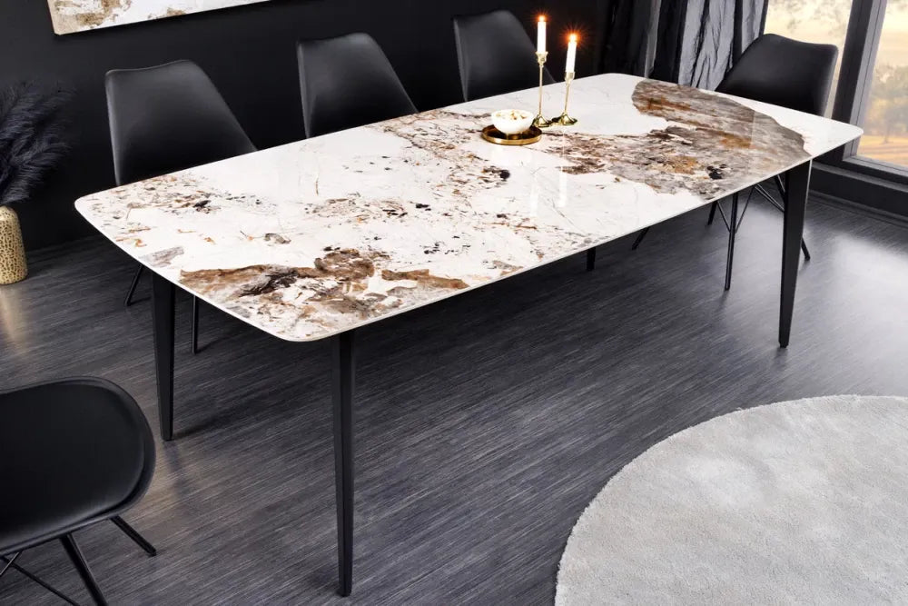 Masa din Ceramica Multicolor si Metal Negru L180xH90cm Milano