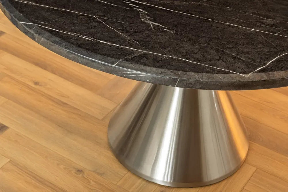 Masa din Marmura artificiala Negru si Metal Argintiu D130xH77cm Elegancia