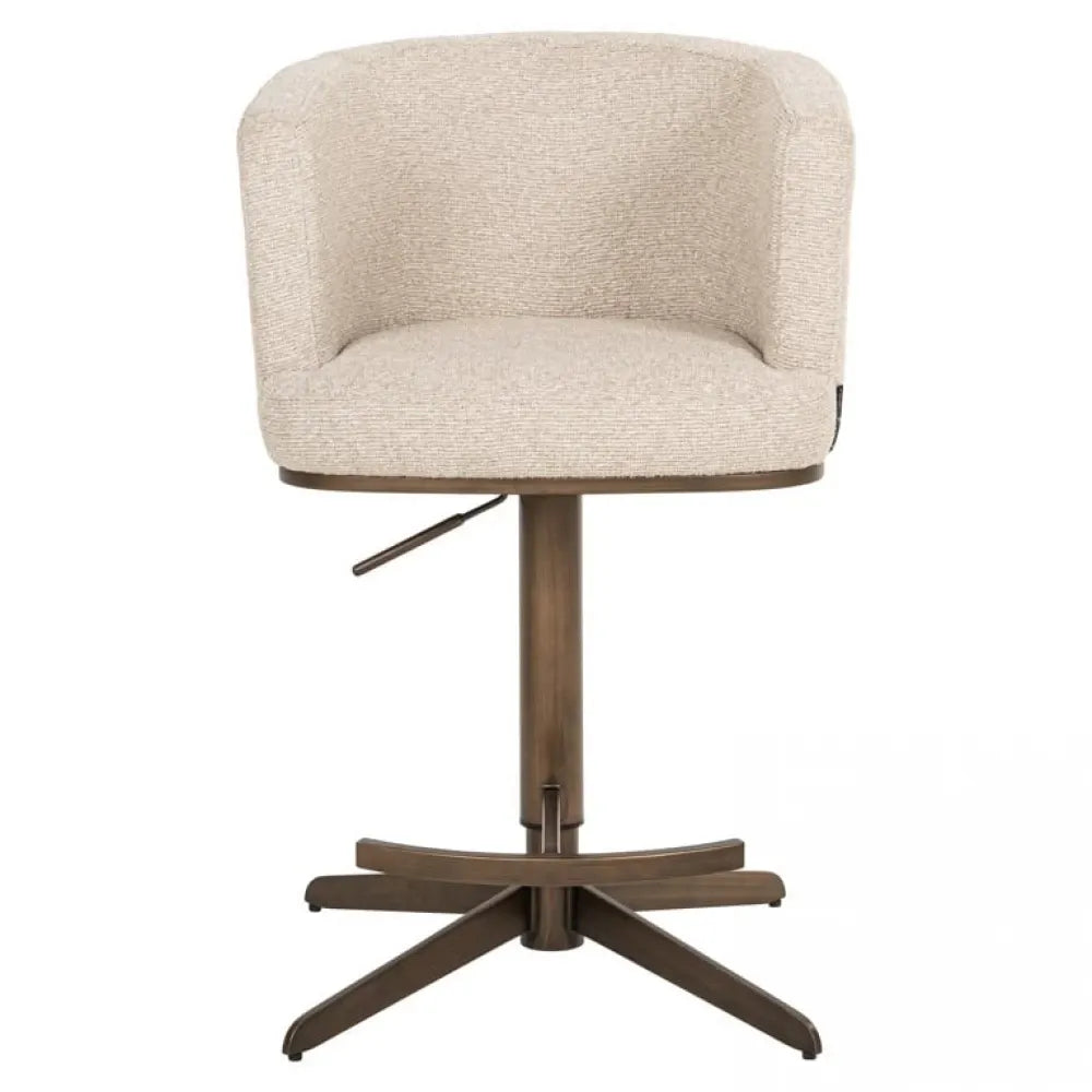 Scaun de bar cu inaltime reglabila tapitat cu Stofa Crem cu picioare din Metal Alama H111-92xL56xA53cm Cheyenne Richmond interiors