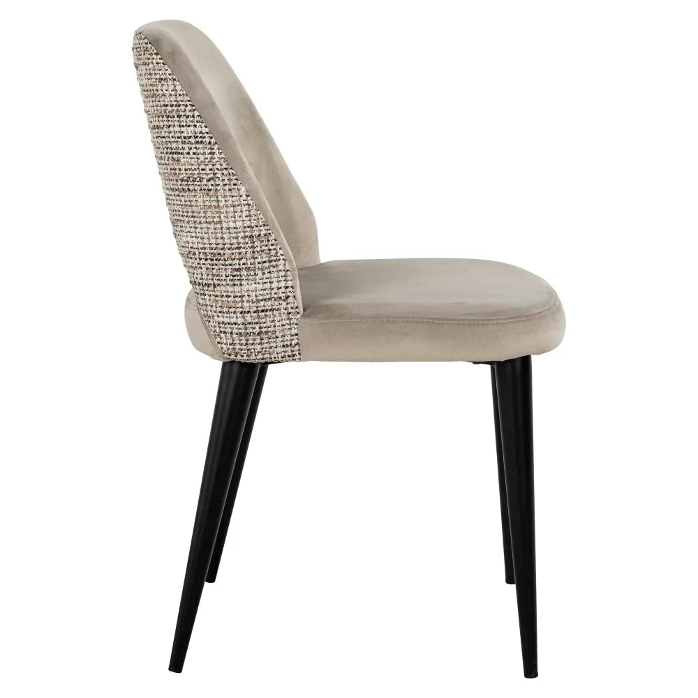 Scaun tapitat cu Catifea/Stofa Gri/Bej cu picioare din Metal Negru H85.5xL48xA62cm Tabitha Richmond Interiors