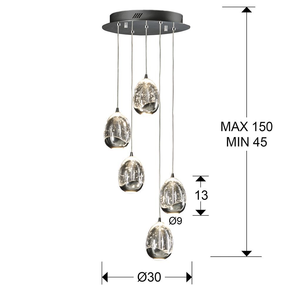 Lustra rotunda cu inaltime reglabila din Sticla Transparent cu LED  D30xH150cm Rocio