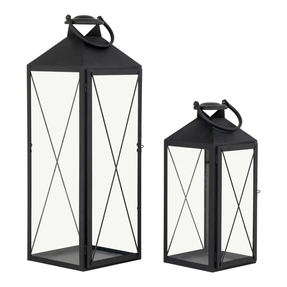 Set 2 felinare din Metal/Sticla Negru/Transparent H45/70xL19/23cm Casa