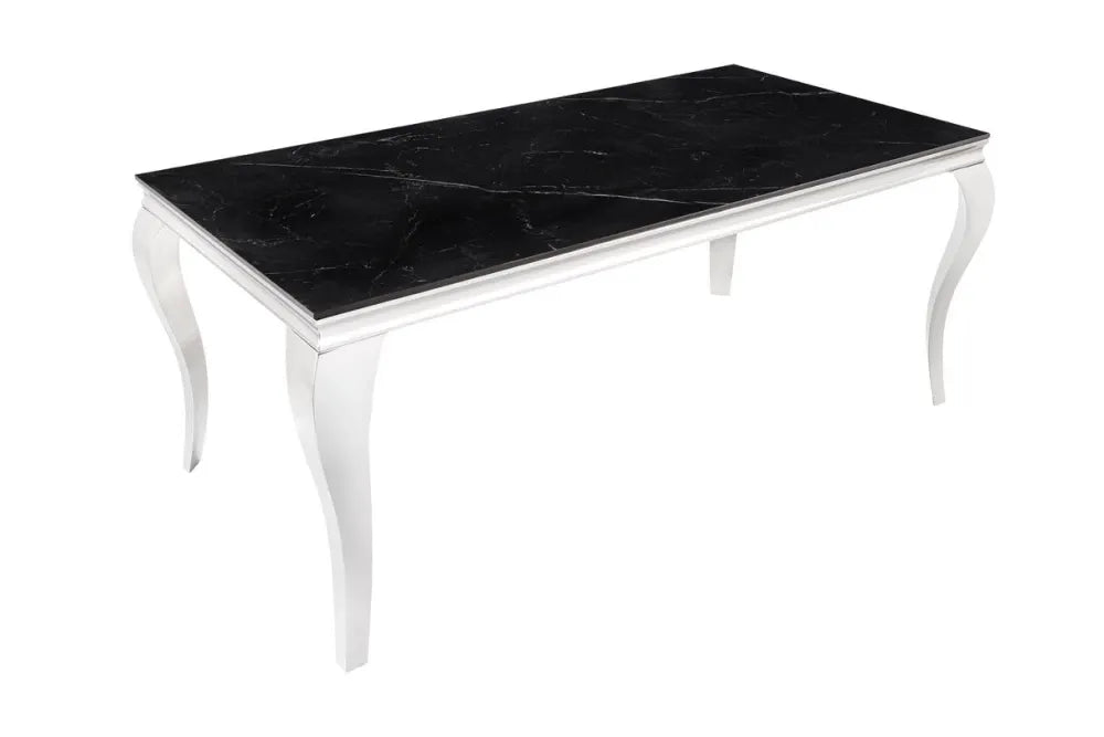 Masa din Piatra sinterizata Negru si Otel inoxidabil Argintiu L180xH75cm Modern barock