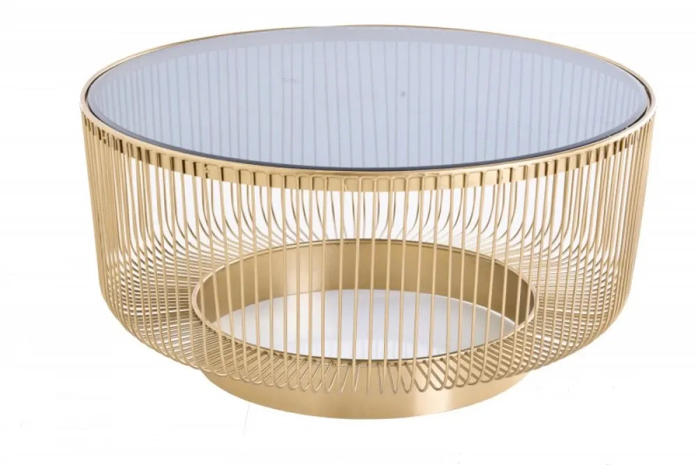 Masuta de cafea Rotunda din Sticla securizata Negru si Metal Auriu D79xH40cm Variation