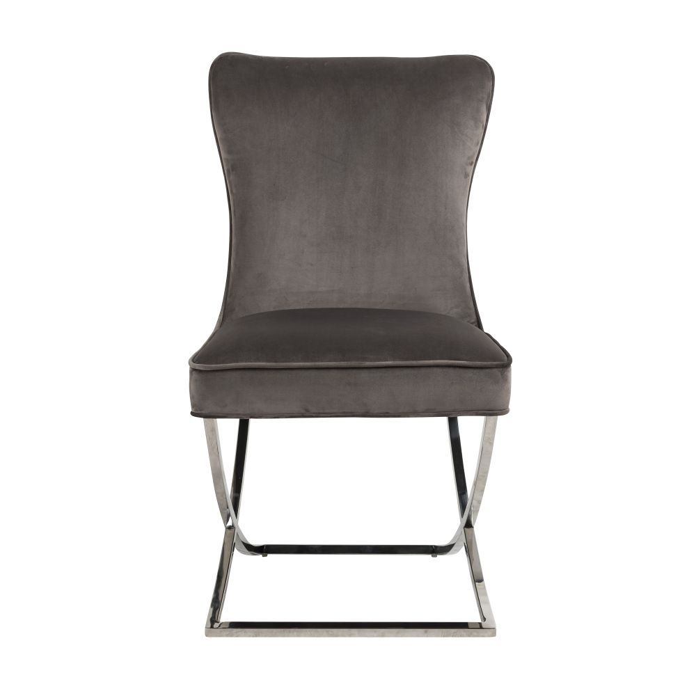 Scaun din Catifea si Metal Gri/Argintiu H93.5xL54xA70cm Richmond Interiors Scarlett Richmond Interiors