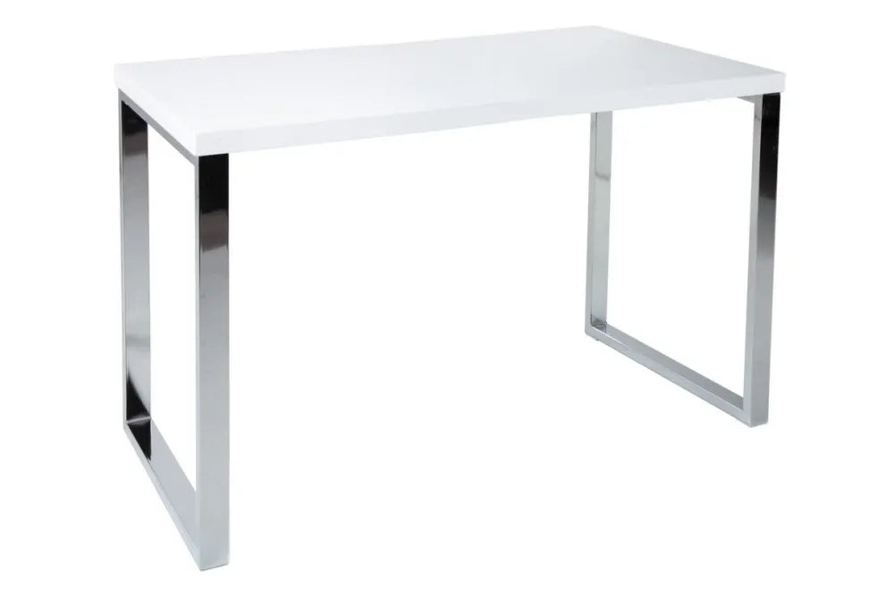 Birou din MDF Alb lucios si Metal Argintiu L120xH75cm White