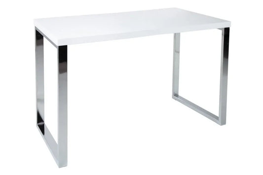 Birou din MDF Alb lucios si Metal Argintiu L120xH75cm White