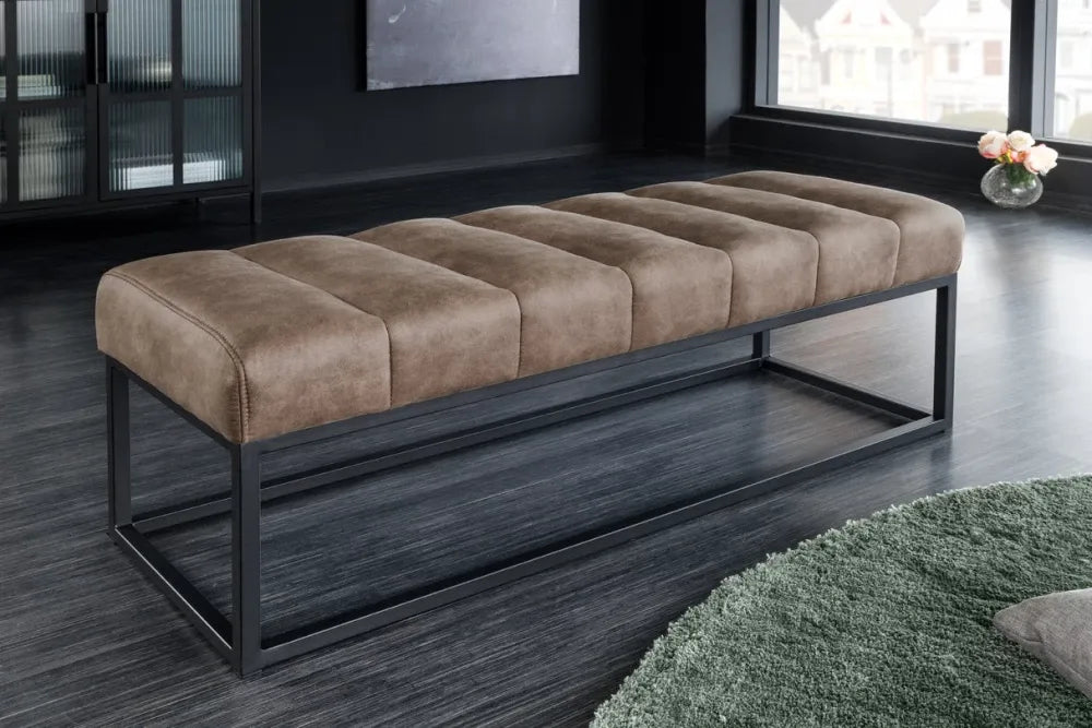 Bancheta din Metal Negru si Microfibra Maro taupe H40xL108cm Petit beaute