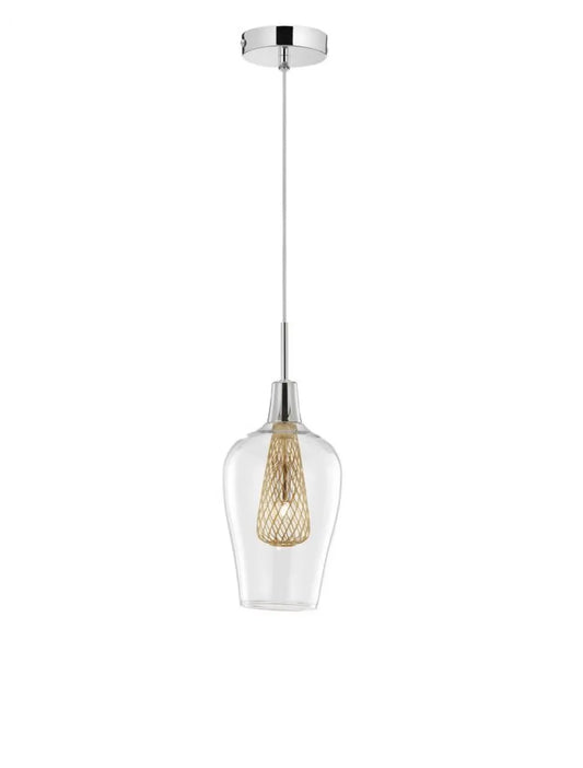 Pendul structura din Aluminiu Argintiu si abajur din Sticla Transparent H120xL14cm IP20 FILO