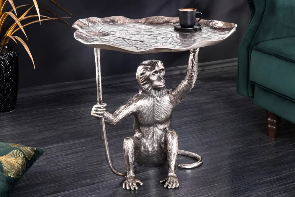Masuta laterala din Metal Argintiu L55xH55cm Wildlife monkey