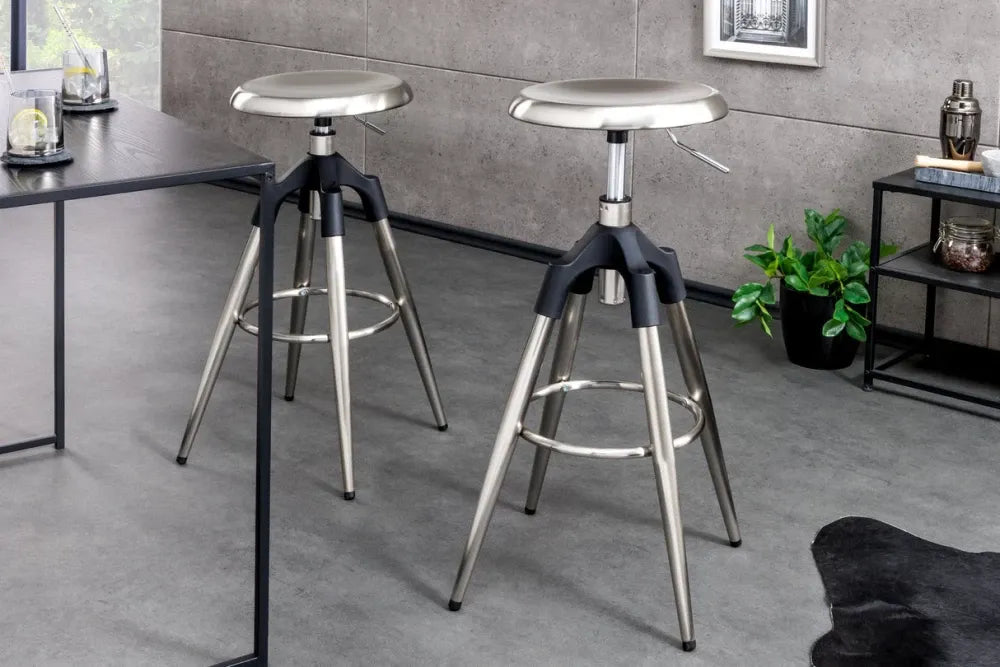 Scaun de bar din Metal Argintiu periat H81xL39cm Industrial