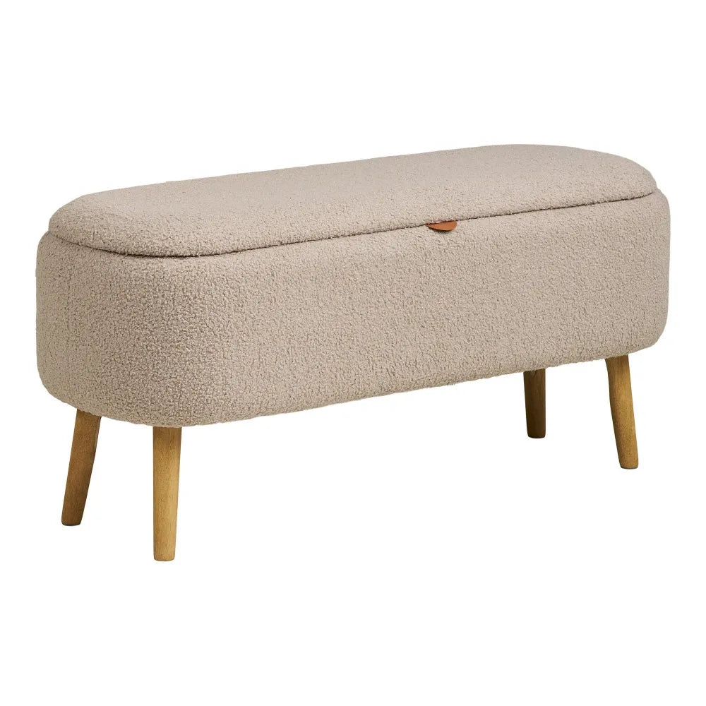 Bancheta cu spatiu depozitare din Stofa boucle Bej si Lemn Maro L37xH45cm Harlow