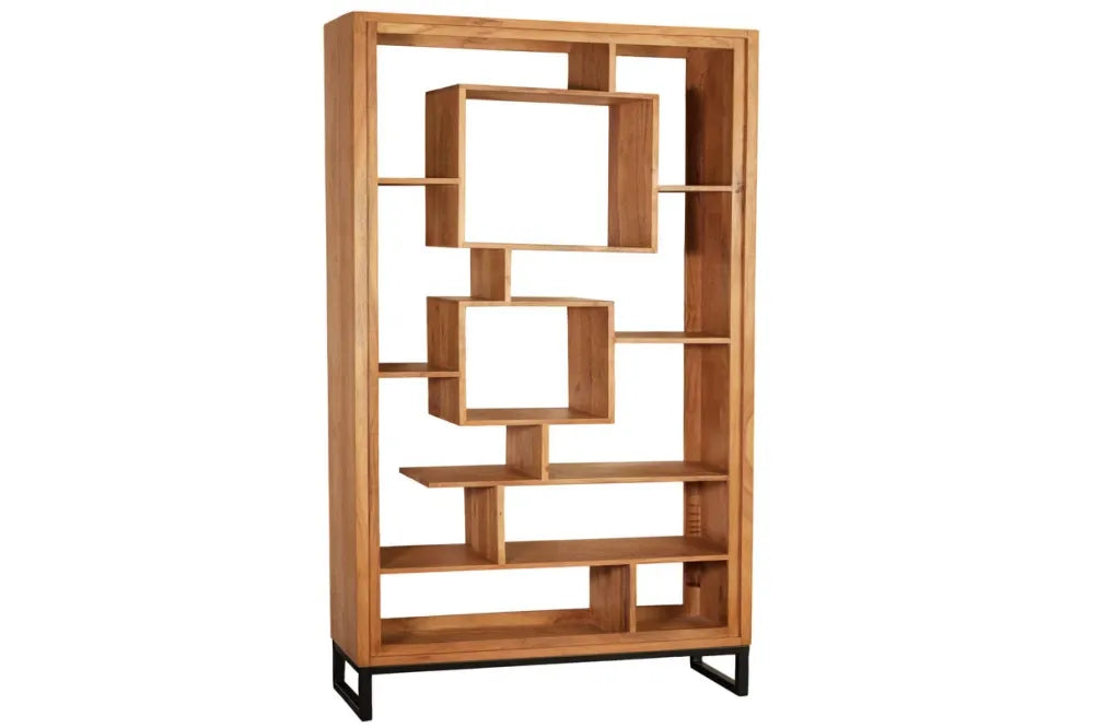 Etajera din Lemn de salcam Maro si Metal Negru L88xH190cm CUBUS