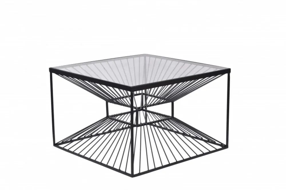 Masuta de cafea Patrata din Sticla Transparent si Metal Negru L60xH37cm Illusion