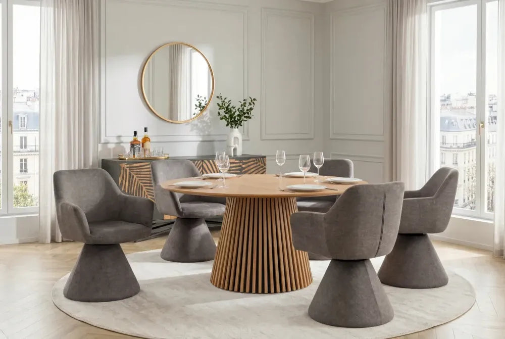 Scaun pivotant din Catifea Gri Stone si Metal/Lemn Hx79Lx61xA62cm Ambiento