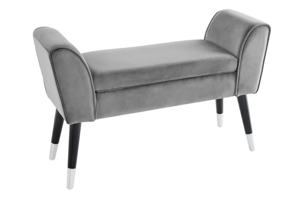 Bancheta din Lemn/Metal Negru/Argintiu si Catifea Gri H56xL90cm Scarlett