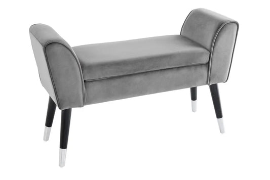 Bancheta din Lemn/Metal Negru/Argintiu si Catifea Gri H56xL90cm Scarlett