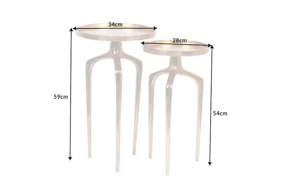 Set 2 masute laterale din Metal Auriu D28/34xH54/59cm Abstract