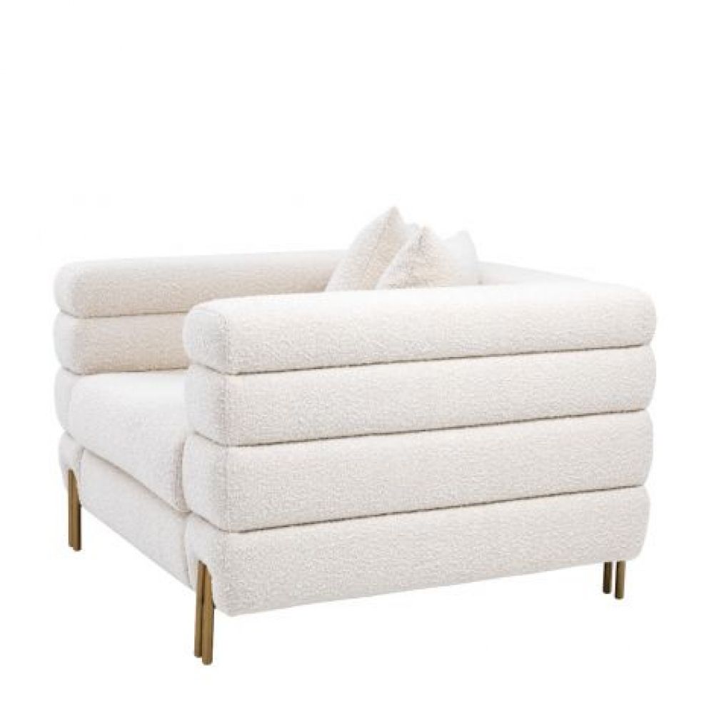 Fotoliu York Eichholtz tapitat cu Stofa Boucle Crem cu picioare din Otel inoxidabil Auriu H69xL112xA97cm