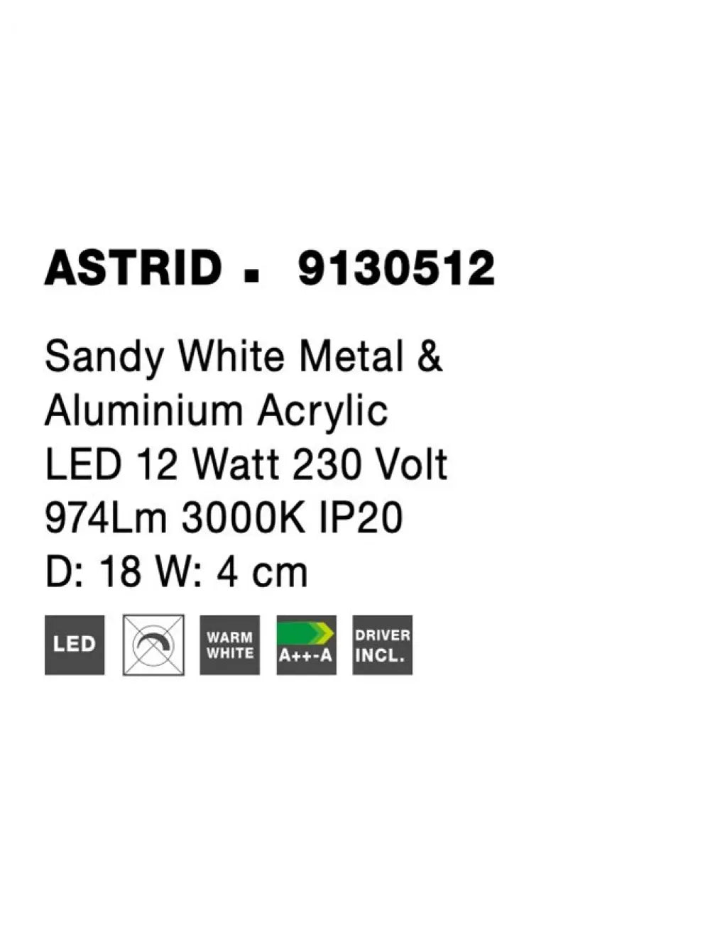 Aplica de perete structura din Metal Alb si abajur din Acrilic  H4xL18cm IP20 6W 444lm 3000k ASTRID