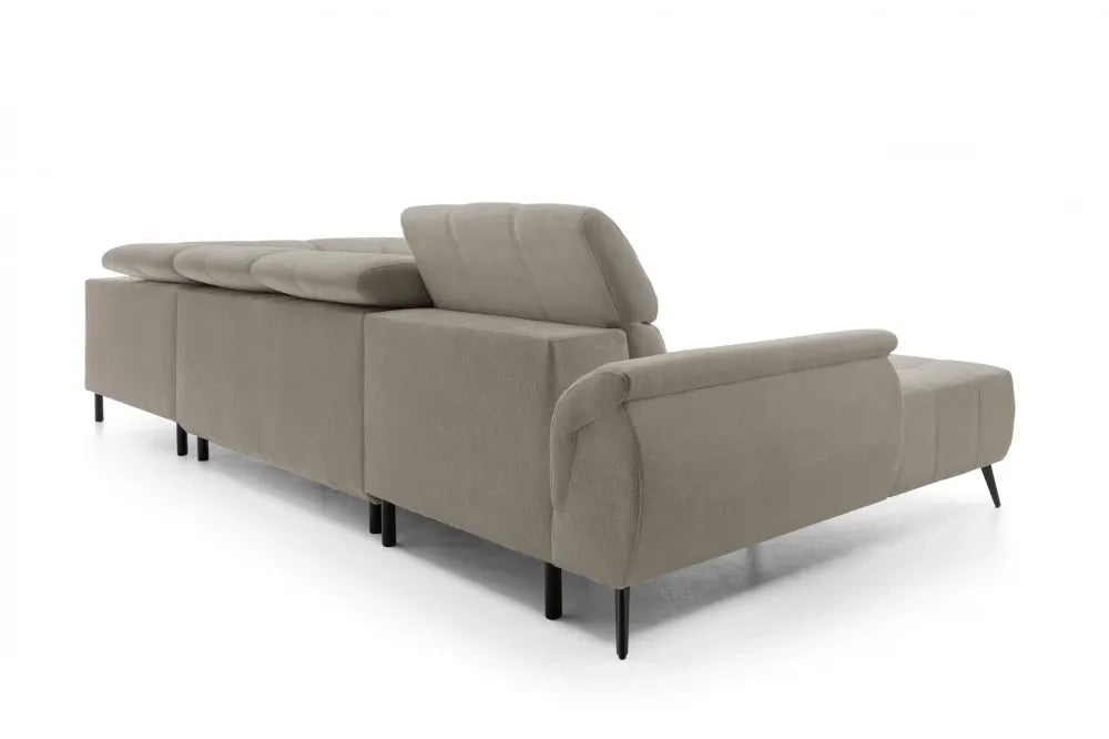 Coltar extensibil electric In forma de U  tapitat cu Chenille Bej cu lada depozitare Genova III